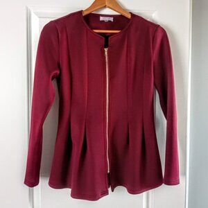 A Dip of Darling Burgundy Red Peplum Zip-Front Blazer